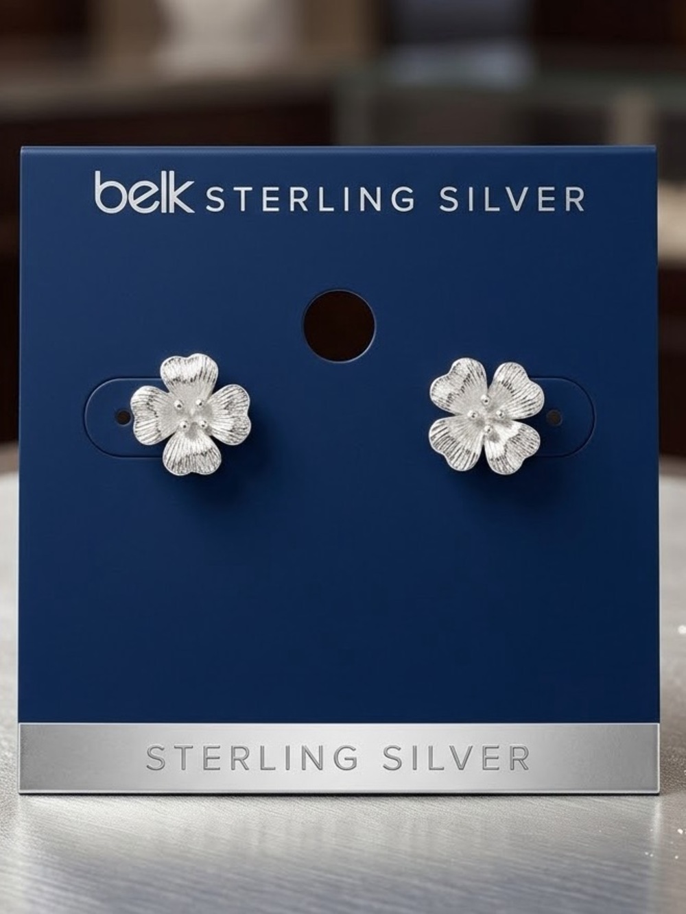 Belk NWT Sterling Silver Textured Flower Blossom Petal Stud Earrings Gift Dainty